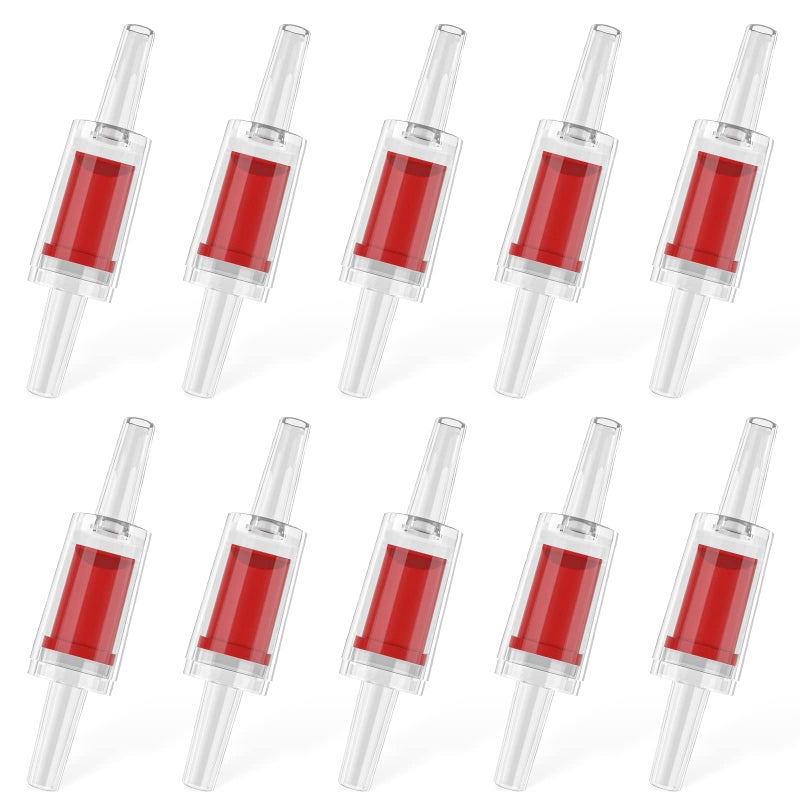 Pawfly 10 PCS Aquarium Check Valves for Common Air Pumps Red Plastic 1-Way Non-Return Valves Pump Protectors for Standard 3/16 Inch Airline Tubing Fish Tank Accessories for Aeration Setup - Image 1