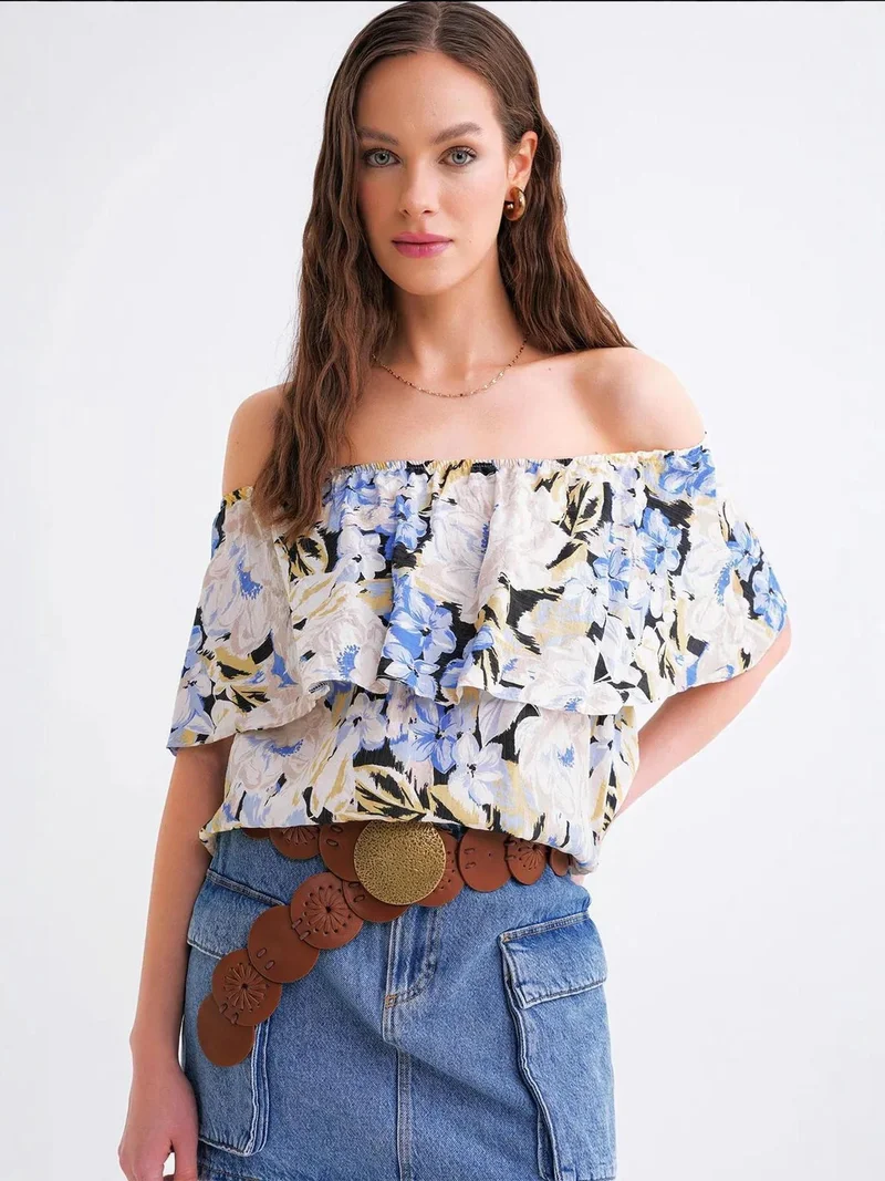 MixRay Mixray Floral Print Off Shoulder Blouse