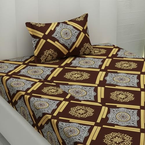 Filymore Flat Single Bed Sheet for Single Bed with 1 Pillow Cover -240 TC Pure Microfiber Single bedsheet/bedcover for Single Size Bed, Color Golden and Brown (90x60 inches) - Image 2