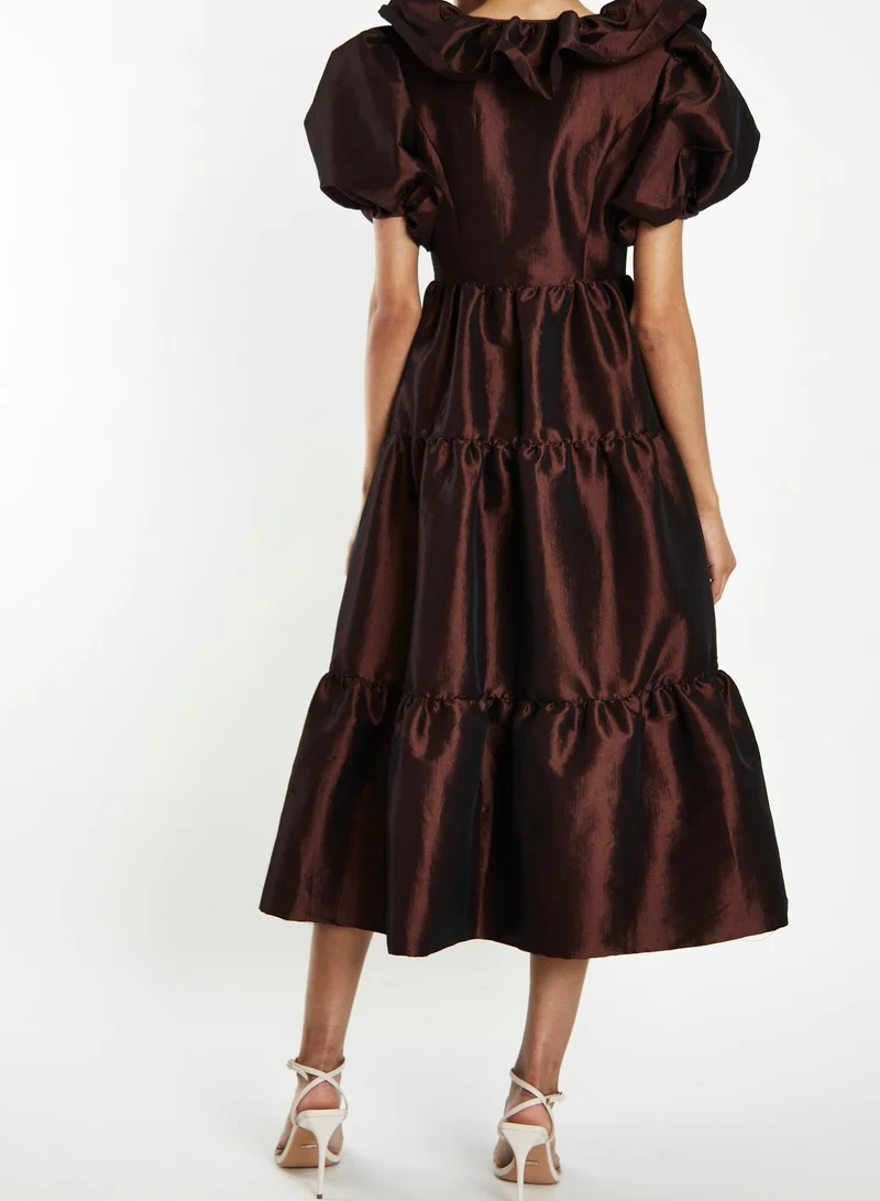 ترو ديكادينس Althia Chocolate Taffeta Tiered Midaxi Dress