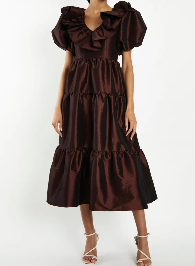 ترو ديكادينس Althia Chocolate Taffeta Tiered Midaxi Dress