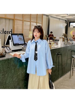 W000 Spring Plus Fat Plus Size Women's Chubby Girl Loose Slimming Academic Style Tie Shirt Lining Clothes A Generation Of Hair