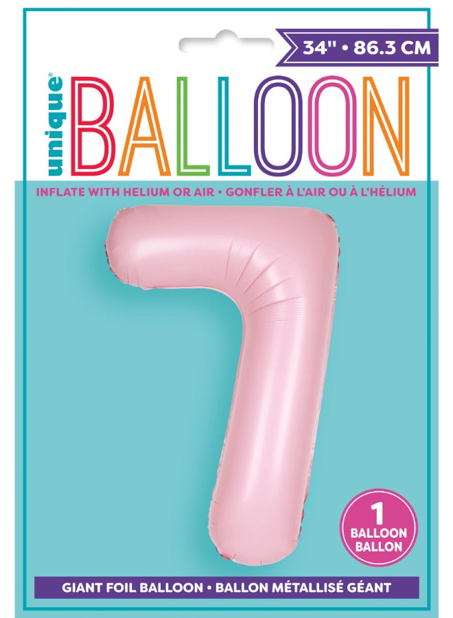 Unique 34" Matte Lovely Pink Number 7 Foil Balloon - Image 2