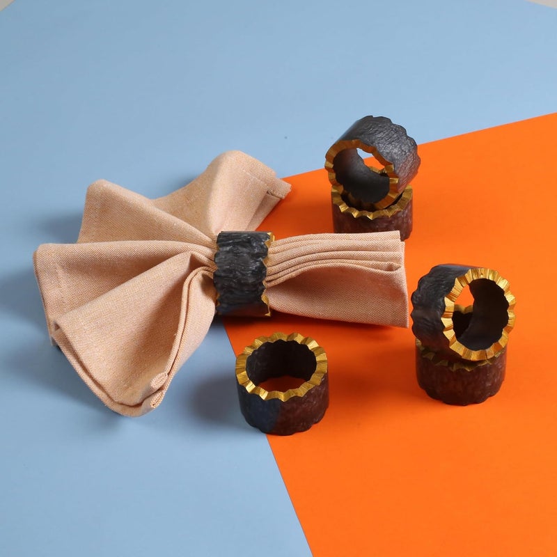 CLEENTABLE Epoxy Resin Napkin Holders for Cloth Napkins - 6 Pcs Elegant Napkin Holders for Dining Table Decor, Parties, Weddings & Holidays - Modern Tabletop Accessory (Black Gold) - - Image 3