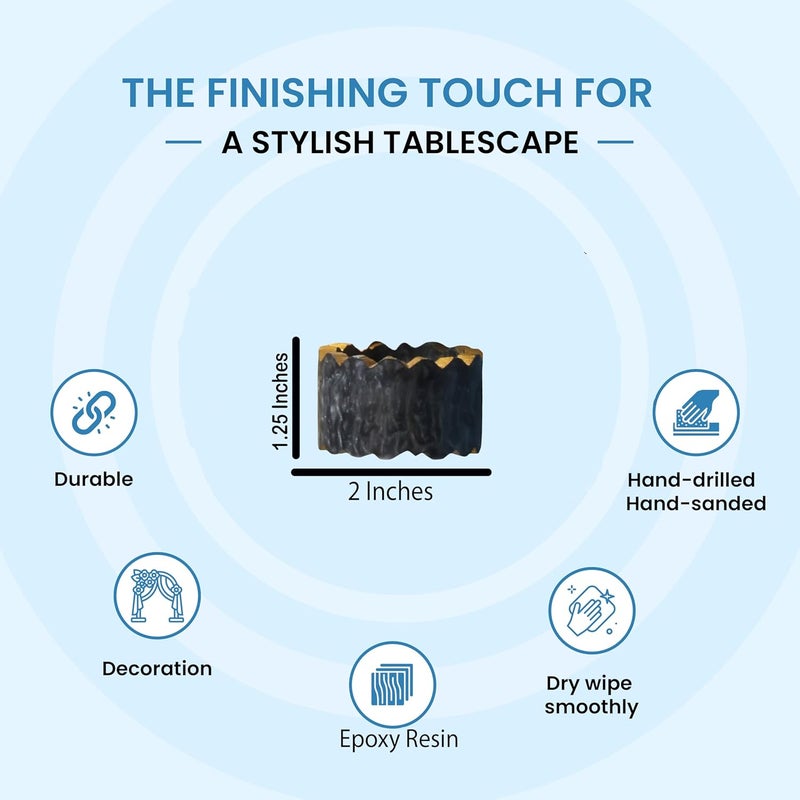 CLEENTABLE Epoxy Resin Napkin Holders for Cloth Napkins - 6 Pcs Elegant Napkin Holders for Dining Table Decor, Parties, Weddings & Holidays - Modern Tabletop Accessory (Black Gold) - - Image 4