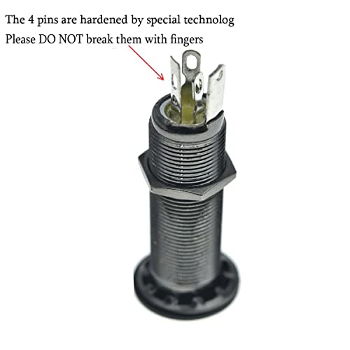KAISH Stereo Copper Guitar Bass 1/4" Barrel Jack Cylinder Input Output Jacks with 4 Pins Stereo or Mono Jack Black Nickel - Image 5