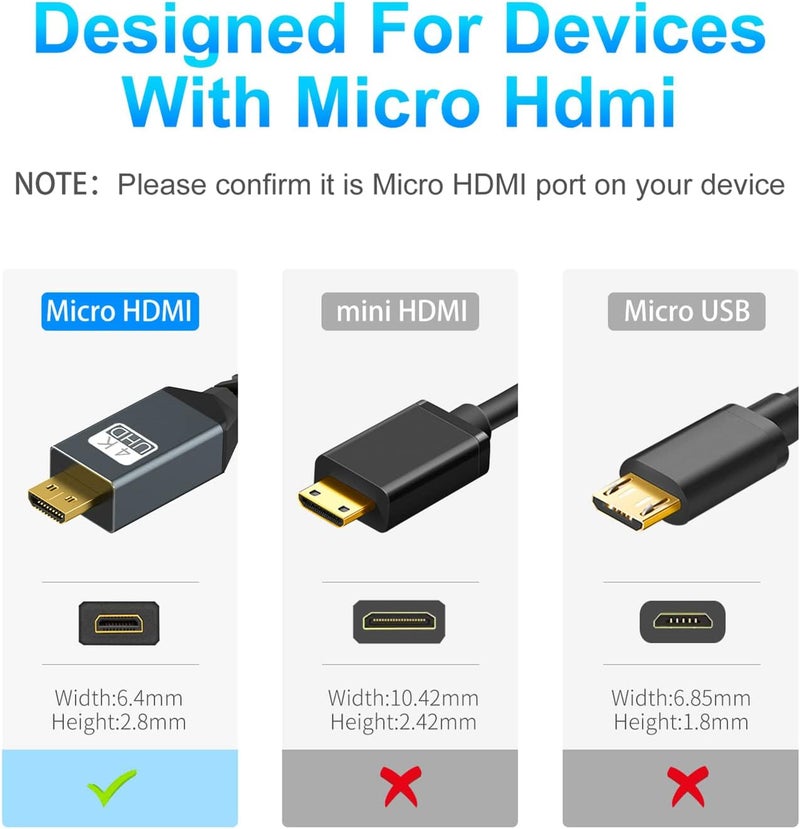 توزوه كابل من نوع Micro HDMI إلى HDMI بطول 10 أقدام، عالي السرعة، يدعم تقنيات 3D و4K بمعدل 60 هرتز ودقة 1080p. - Image 3