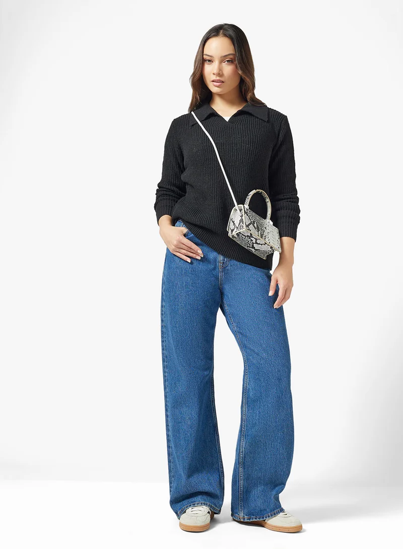 Ginger Polo Neck Fitted Ribbed Sweater