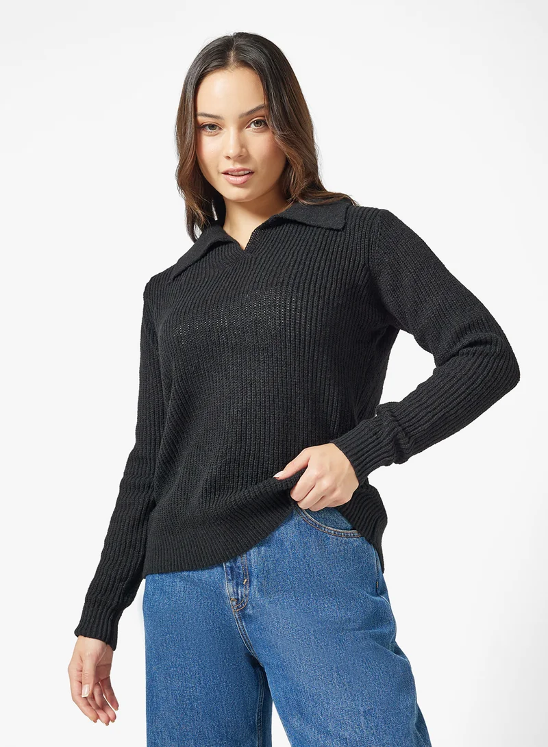 Ginger Polo Neck Fitted Ribbed Sweater