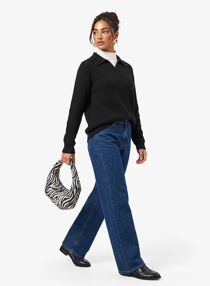 Ginger Polo Neck Fitted Ribbed Sweater