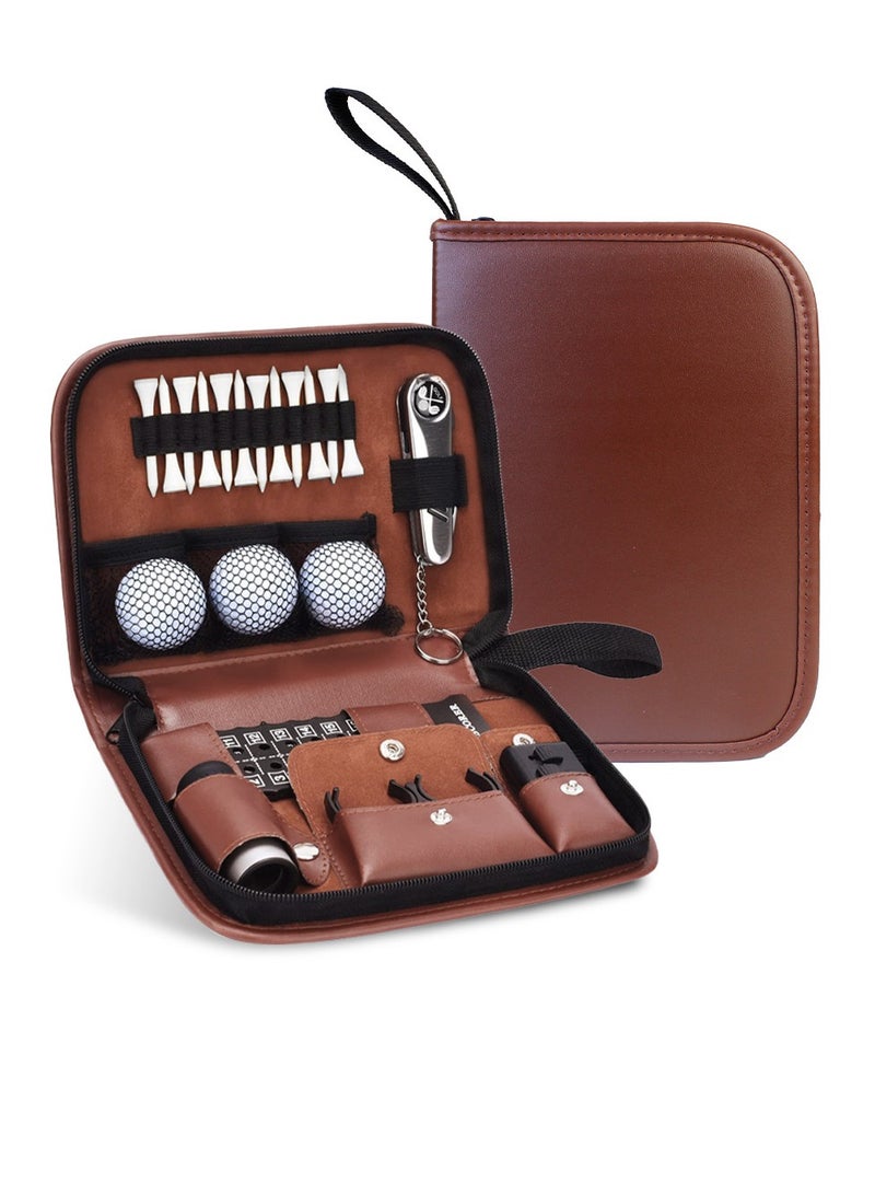 general Golf Kit Golf Accessory Kit Easy to Carry Multifunctional Large Capacity Storage Leather Bag (Brown) - Image 1