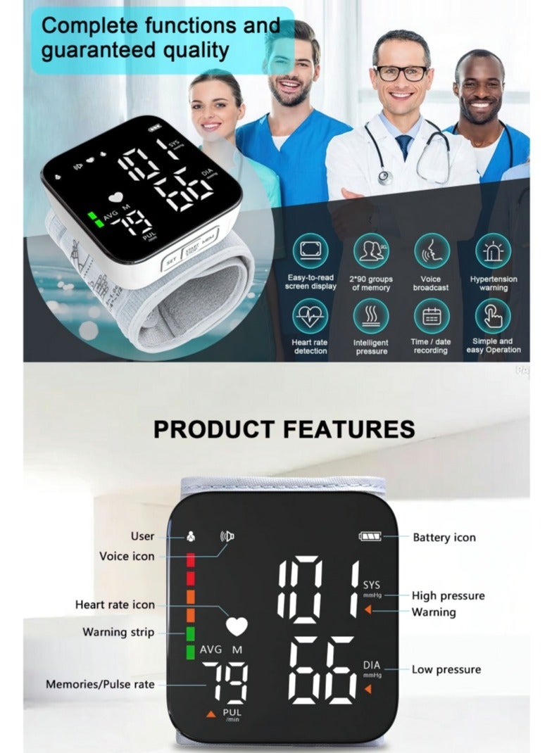 Goldfish Adjustable Cuff Wrist Blood Pressure Monitor Blood Pressure Detector Large Display Voice Can Be Used By Two People  - Image 2