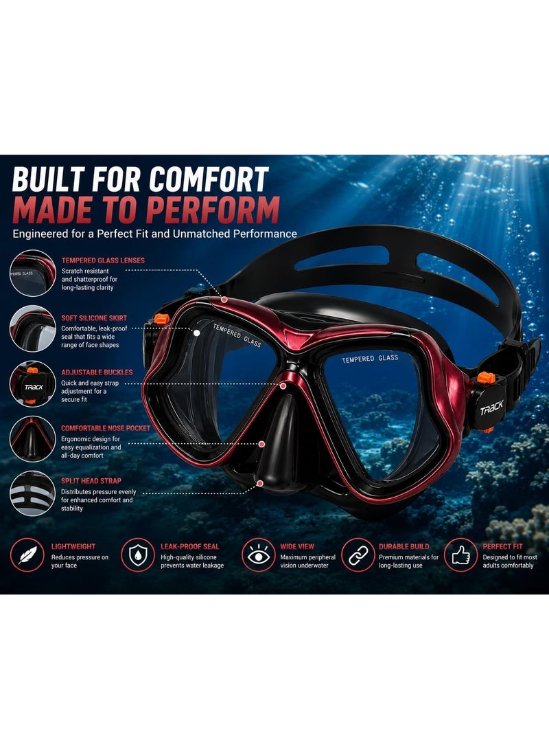 تراك Track Snorkel Set – طقم نظارة غطس وسنوركل بعدسة زجاج مقوى Tempered Glass وأنبوب Dry Top للسباحة والسنوركلينج - Image 3