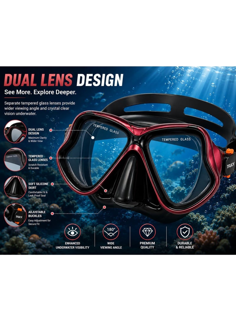 تراك Track Snorkel Set – طقم نظارة غطس وسنوركل بعدسة زجاج مقوى Tempered Glass وأنبوب Dry Top للسباحة والسنوركلينج - Image 4