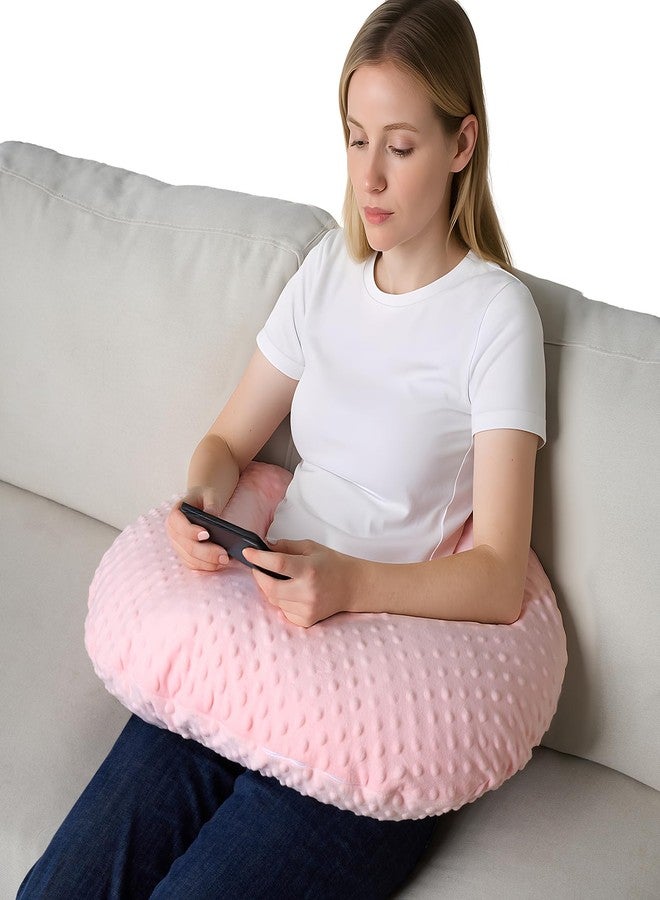 RUSHANPEACE Reading Pillow for Gaming Reading Crochet, U Shaped Arm Support Pillow with Removable Cover Reducing Arching Neck for Adult Reading and Working Sitting on Bed Sofa for Arm Rest (Pink) - Image 1
