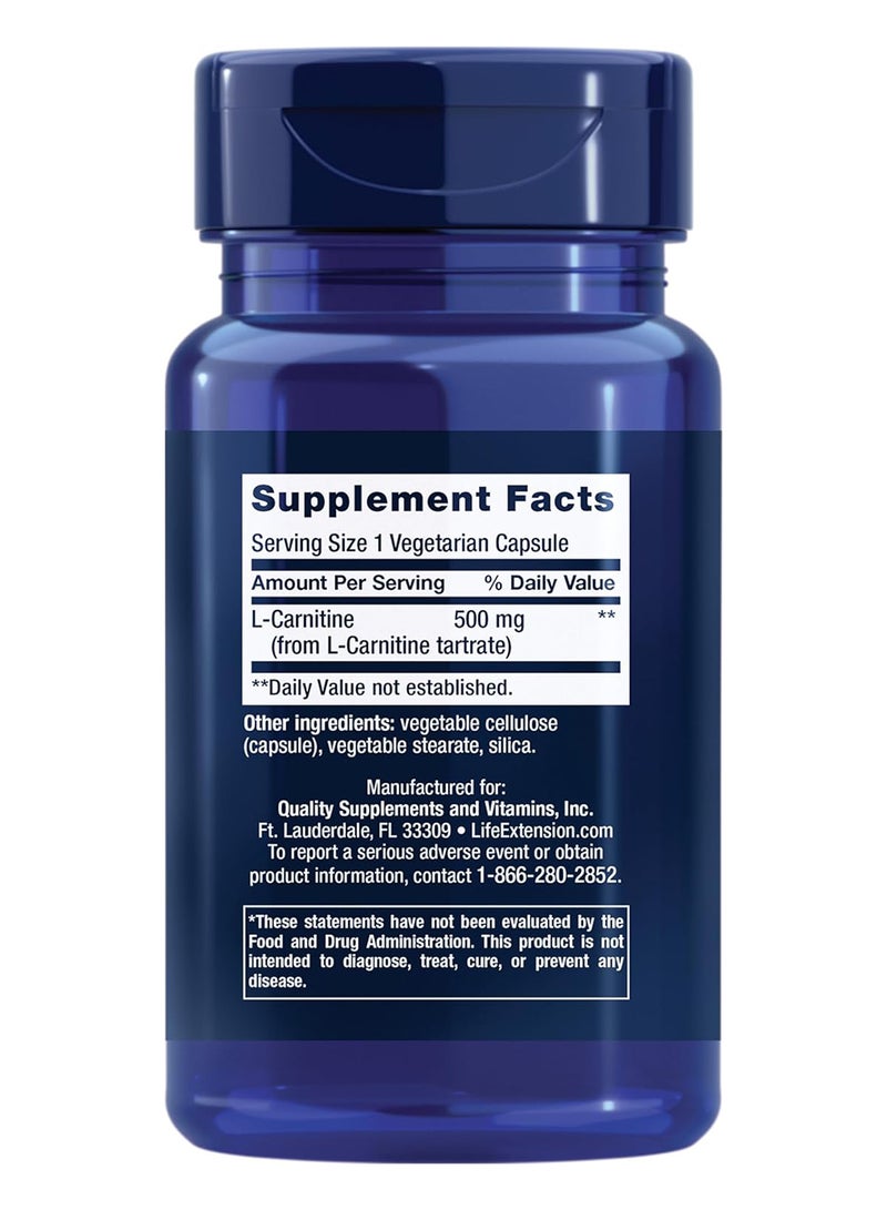 Life Extension الكارنيتين 500 ملغ 30 كبسولة نباتية - Image 2