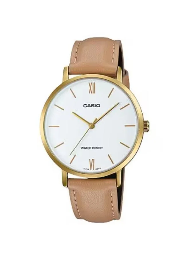 CASIO Women's Analog Display Watch With Brown Leather Strap - LTP-VT01GL-7BUDF