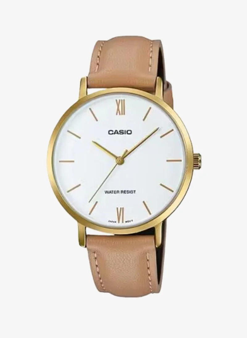 Casio Women's Analog Display Watch With Brown Leather Strap - LTP-VT01GL-7BUDF