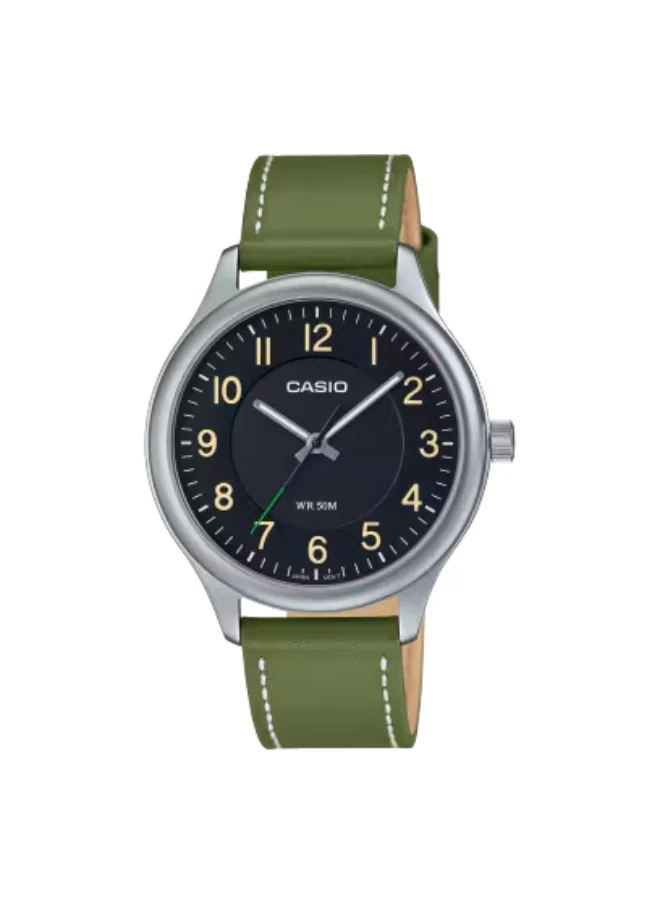 كاسيو Men's Analog Display Watch With Green Leather Strap - MTP-B160L-1B1VDF