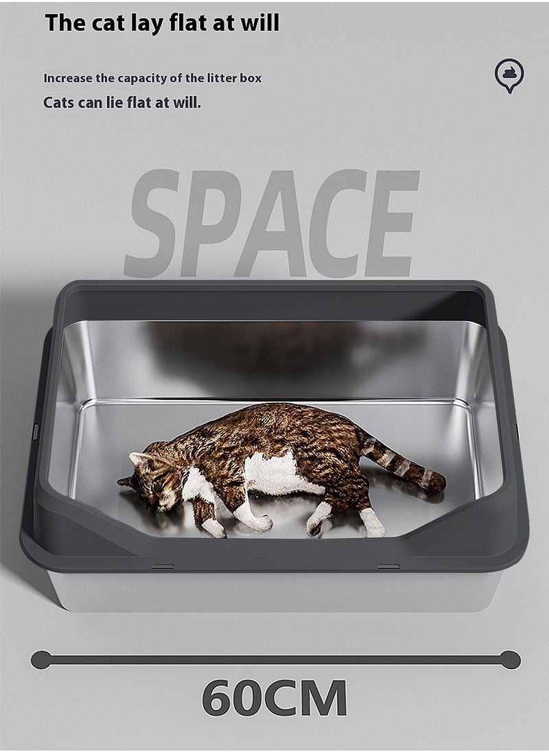 Kidle - Stainless Steel Cat Litter Box Metal Litter Pan Tray with High Wall Semi-Closed Side Door Pet Litter Box - Image 1