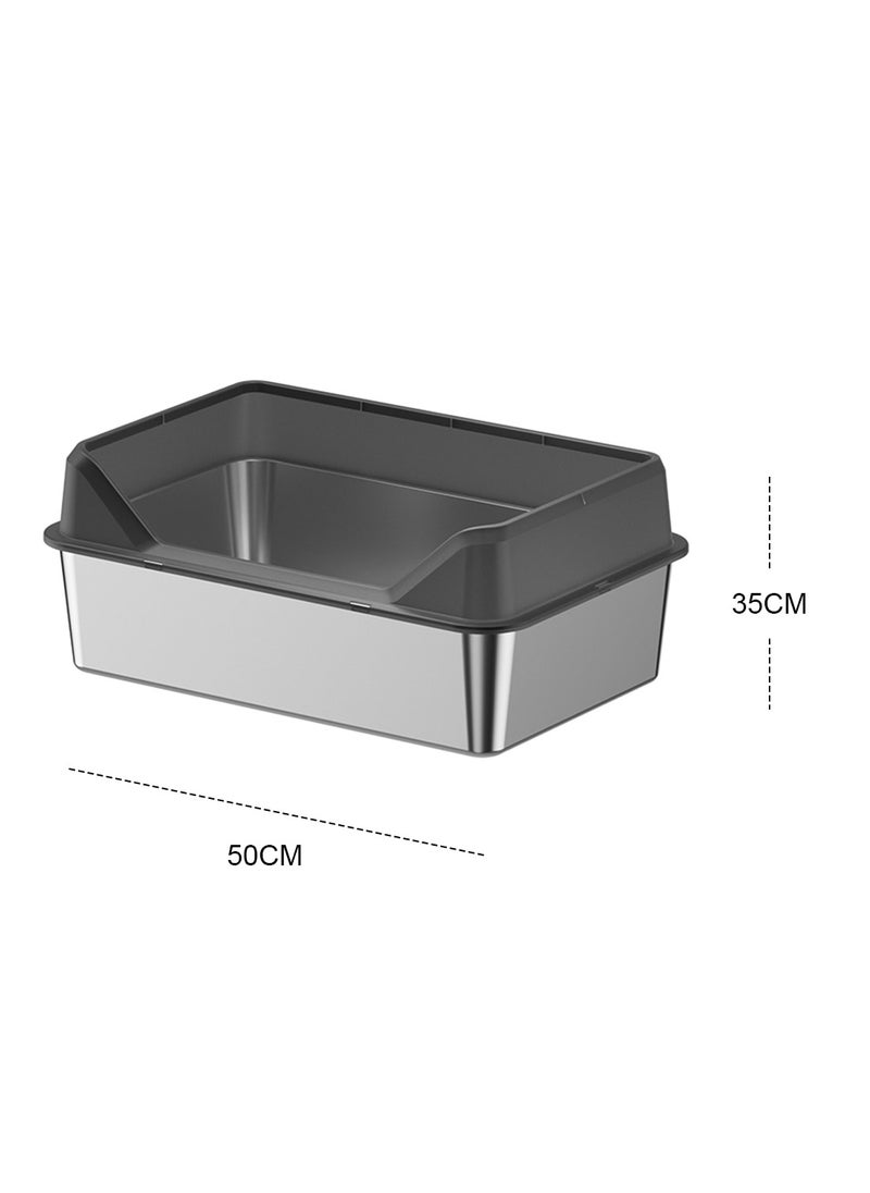 Kidle - Stainless Steel Cat Litter Box Metal Litter Pan Tray with High Wall Semi-Closed Side Door Pet Litter Box - Image 1