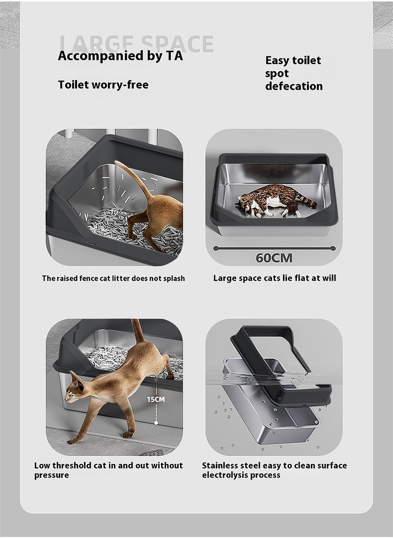 Kidle - Stainless Steel Cat Litter Box Metal Litter Pan Tray with High Wall Semi-Closed Side Door Pet Litter Box - Image 1
