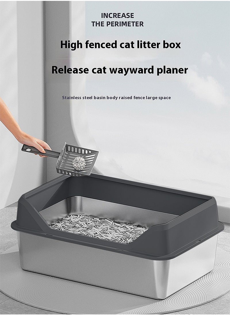 Kidle - Stainless Steel Cat Litter Box Metal Litter Pan Tray with High Wall Semi-Closed Side Door Pet Litter Box - Image 1