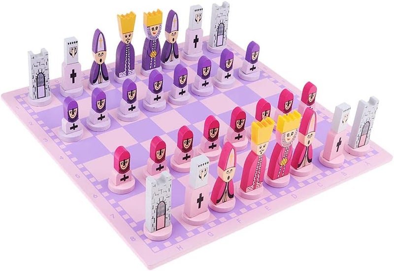 klarako Pink Chess Sets for Adults and Kids with Travel Size Folding Wooden Game Board Handcrafted Wood Chess Pieces - Image 2