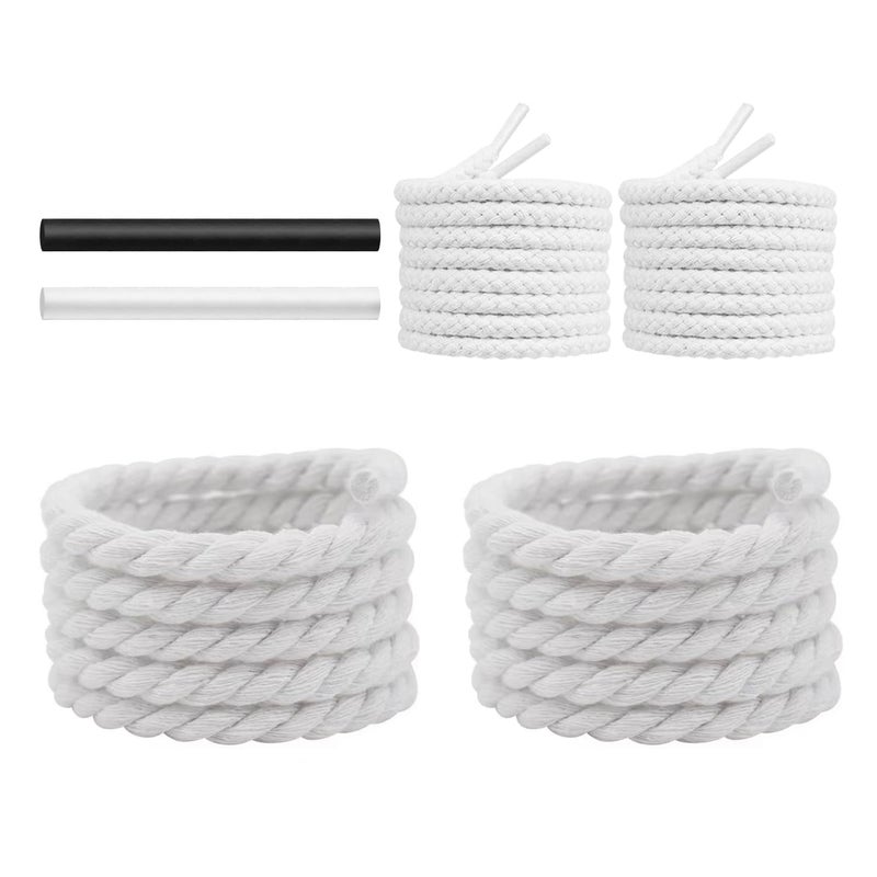 NDTEZUGT 13/32''(1cm) Thick Rope Shoe Laces Strings for Air Force 1, Round Cotton Chunky Shoelaces Replacement Laces for Sneakers (White-02, 54''/140cm) - Image 2