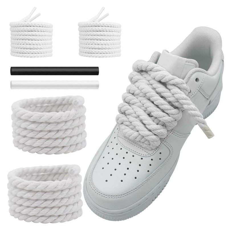 NDTEZUGT 13/32''(1cm) Thick Rope Shoe Laces Strings for Air Force 1, Round Cotton Chunky Shoelaces Replacement Laces for Sneakers (White-02, 54''/140cm) - Image 1