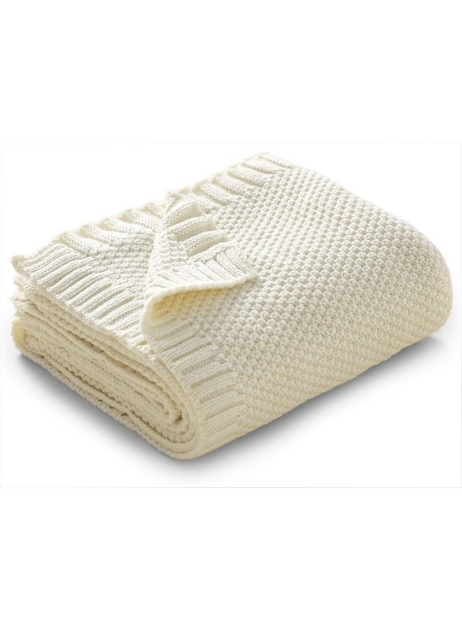 بيوينتي بطانية ناعمة دافئة محبوكة لعربة الأطفال وسرير الأطفال وسلة موسى وبطانيات سفر للأطفال (80×100 سم، أبيض عاجي) - Image 1