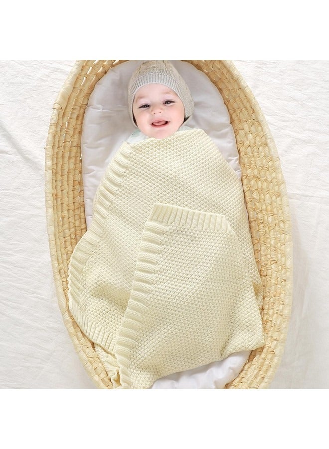 بيوينتي بطانية ناعمة دافئة محبوكة لعربة الأطفال وسرير الأطفال وسلة موسى وبطانيات سفر للأطفال (80×100 سم، أبيض عاجي) - Image 2