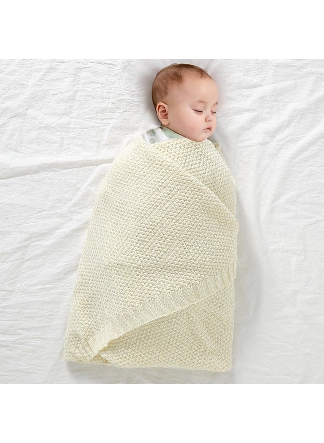بيوينتي بطانية ناعمة دافئة محبوكة لعربة الأطفال وسرير الأطفال وسلة موسى وبطانيات سفر للأطفال (80×100 سم، أبيض عاجي) - Image 3
