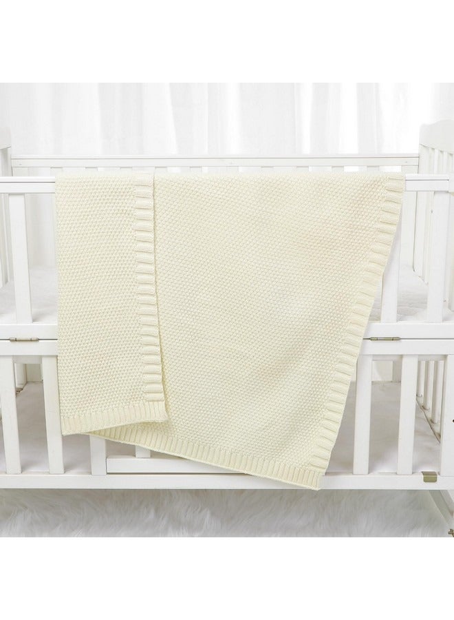 بيوينتي بطانية ناعمة دافئة محبوكة لعربة الأطفال وسرير الأطفال وسلة موسى وبطانيات سفر للأطفال (80×100 سم، أبيض عاجي) - Image 5