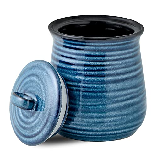 Hasense Ceramic Food Storage Jar, Coffee Canister with Lid, Cookie Candy Jar for Kitchen, Serving for Dog Treat Sugar Loose Tea Flour Coffee Beans Rice Snack Storage 30 FL OZ (Blue) - Image 1