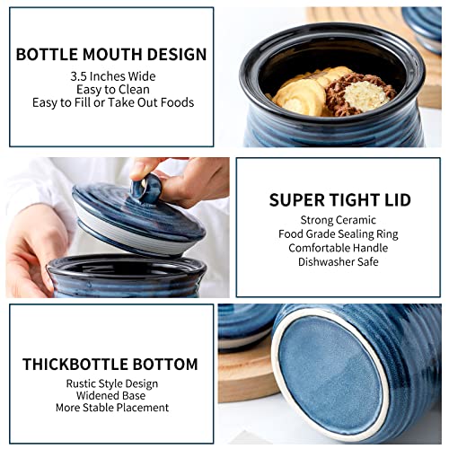 Hasense Ceramic Food Storage Jar, Coffee Canister with Lid, Cookie Candy Jar for Kitchen, Serving for Dog Treat Sugar Loose Tea Flour Coffee Beans Rice Snack Storage 30 FL OZ (Blue) - Image 4