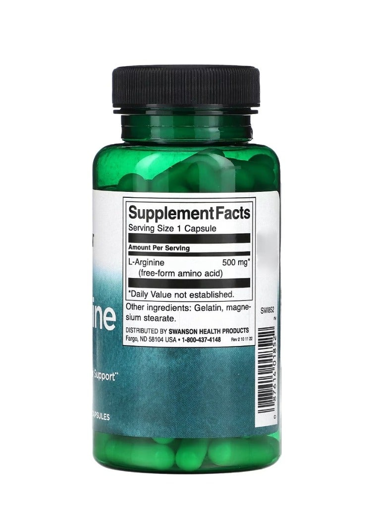 SWANSON L-Arginine 500 mg 100 Capsules - Image 2