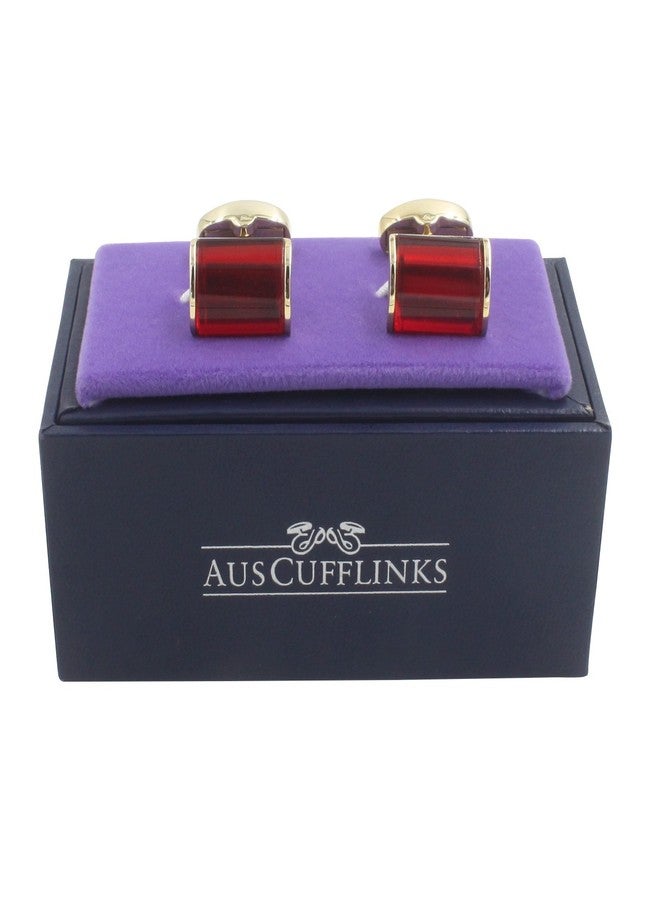 AUSCUFFLINKS 40th Anniversary Ruby Wedding Gift Husband | Cufflinks Gold Edge Red Cuff Links - Image 2