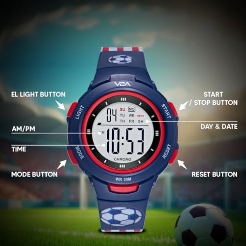 V2A Digital Watch Blue Color Football Theme Sports Watch for Boys & Kids - Image 3