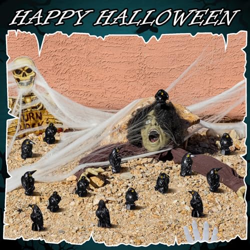 Sonwyoung 50 Pcs Halloween Miniature Crows Decor Mini Resin Crows Figures Black Raven Figurines Tiny Resin Animals for Halloween Scene Micro Landscape Spooky Party Table Decor - Image 4