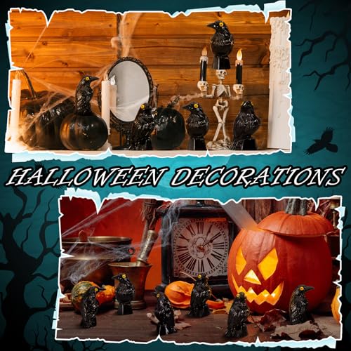 Sonwyoung 50 Pcs Halloween Miniature Crows Decor Mini Resin Crows Figures Black Raven Figurines Tiny Resin Animals for Halloween Scene Micro Landscape Spooky Party Table Decor - Image 3