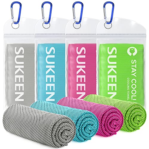 Sukeen [4 Pack] Cooling Towel (40"x12"),Ice Towel,Soft Breathable Chilly Towel,Microfiber Towel for Yoga,Sport,Running,Gym,Workout,Camping,Fitness,Workout & More Activities (Grey/Green/Pink/Lake Blue) - Image 1