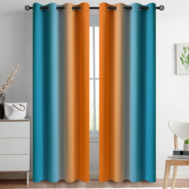 Yakamok Ombre Orange and Blue Curtains for Bedroom Gradient Room Darkening Curtains Grommet Thermal Insulated Light Blocking Window DrapesCurtain for Living Room52 x 84 Inch2 Panels