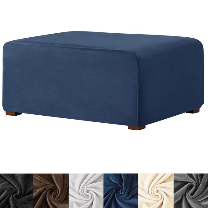 OTTOMAN COVER RECTANGLESTRETCH VELVET SLIPCOVERS RECTANGLE THICK COVERS SLIPCOVER FOR OTTOMANS SOFT FOOT STOOL WITH ELASTIC BOTTOM BLUE MEDIUM ASMFDT2023072522