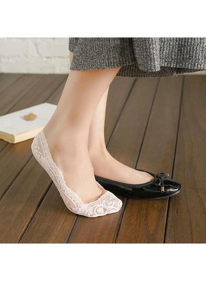 شيبشيب 5 أزواج من جوارب الدانتيل النسائية الكاجوال (جوارب Boat) غير الظاهرة والمضادة للانزلاق - Image 2