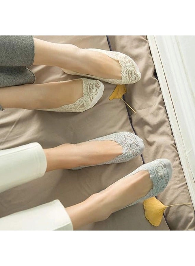 شيبشيب 5 أزواج من جوارب الدانتيل النسائية الكاجوال (جوارب Boat) غير الظاهرة والمضادة للانزلاق - Image 3