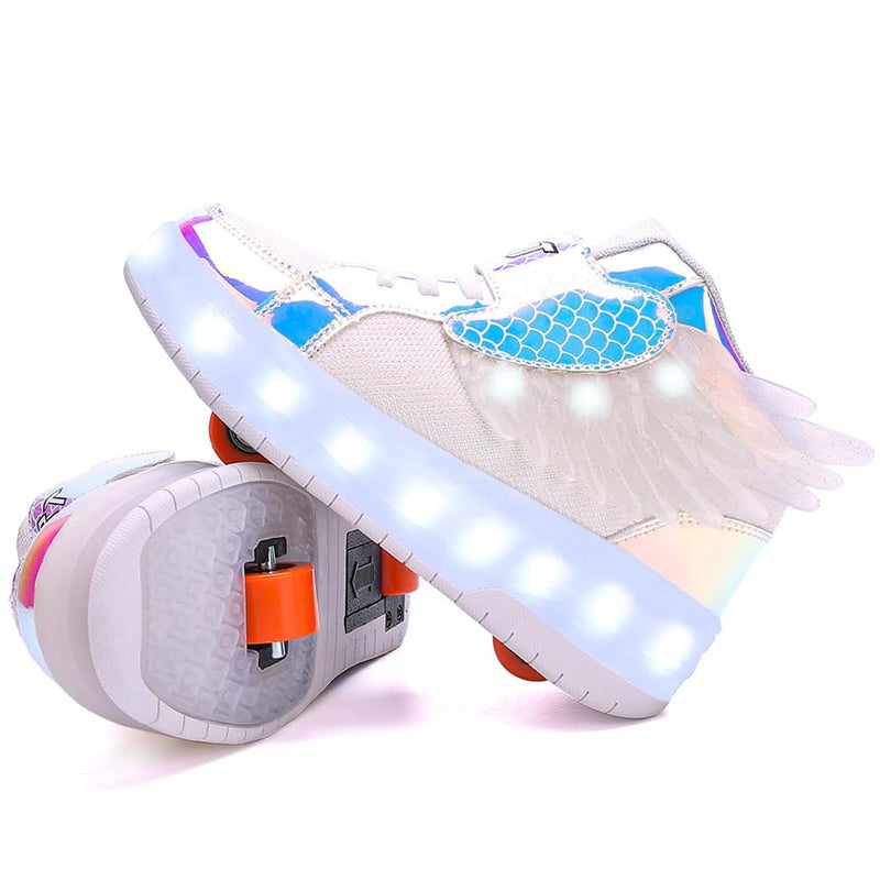 HHSTS Roller Skates, Heelys Girls Boys, Sneakers with Wheels LED Light, Shiny Balance Skates Kids, Skate Shoes Skates for Kids Ages 6-12 Birthday 12.5 Little Kid, White - Image 4