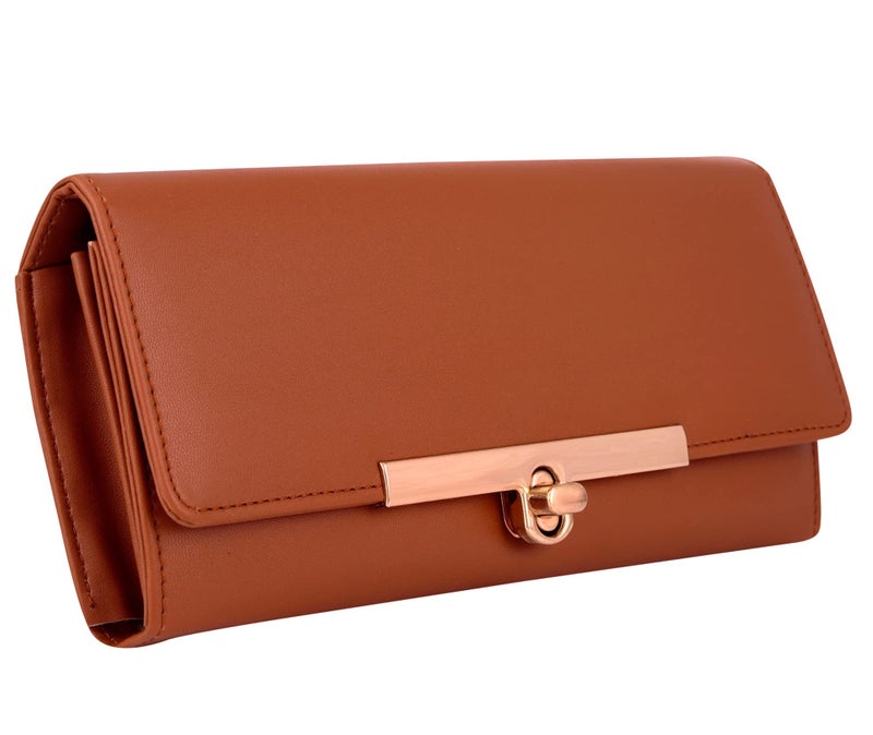 ALSU Women's Tan Wallet Clutch Purse | 4 Card Pocket| Twist Lock Closure| Phone Pocket (ldu-012tan) - Image 1