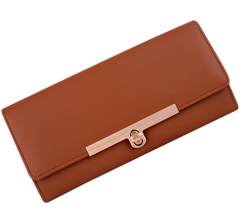 ALSU Women's Tan Wallet Clutch Purse | 4 Card Pocket| Twist Lock Closure| Phone Pocket (ldu-012tan) - Image 5