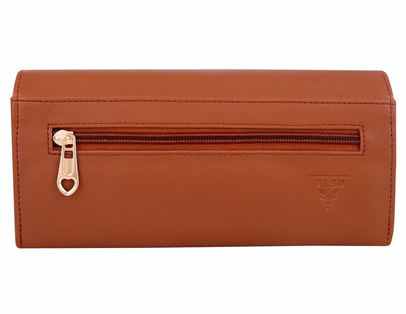 ALSU Women's Tan Wallet Clutch Purse | 4 Card Pocket| Twist Lock Closure| Phone Pocket (ldu-012tan) - Image 3